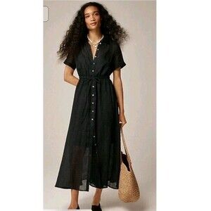 J.Crew Cerise shirt-dress in ramie Black Slip Liner CK661 $188 Size 18 NWT